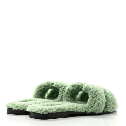 Hermes Woolskin Oran Sandals 39 Vert D’Eau 4 of 8
