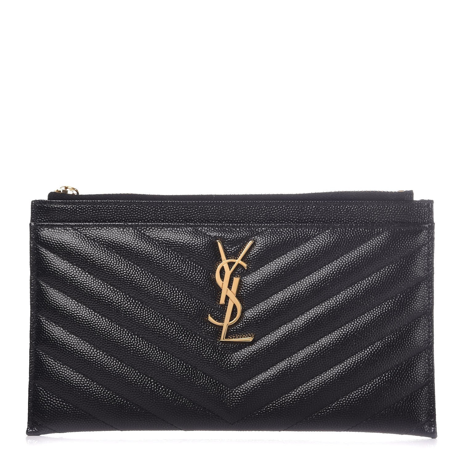 Saint Laurent Grain De Poudre Chevron Monogram Bill Pouch Black 1 of 8
