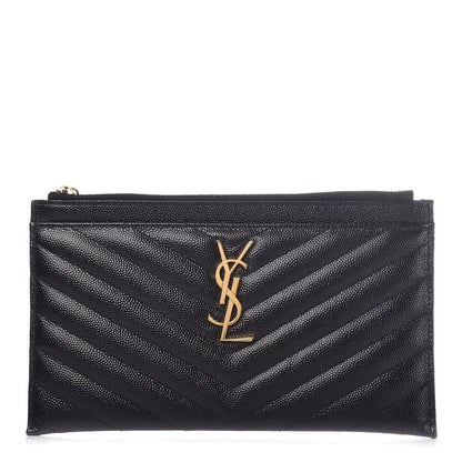Saint Laurent Grain De Poudre Chevron Monogram Bill Pouch Black 1 of 8