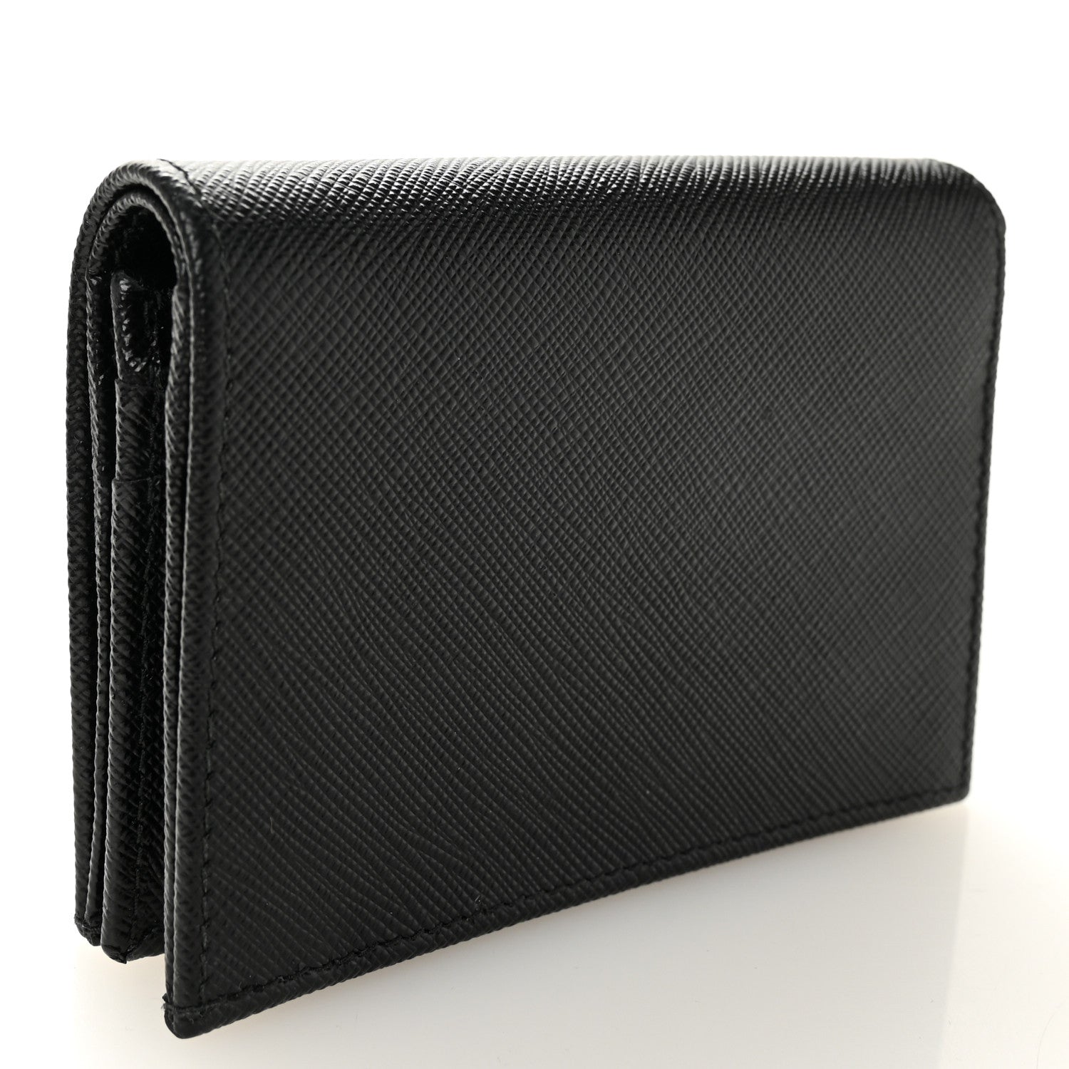 Prada Saffiano Small Triangle Bi-Fold Wallet Black 3 of 7