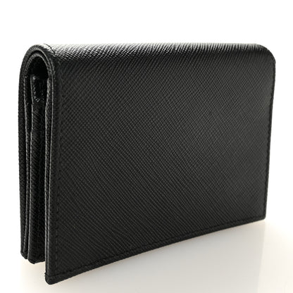 Prada Saffiano Small Triangle Bi-Fold Wallet Black 3 of 7