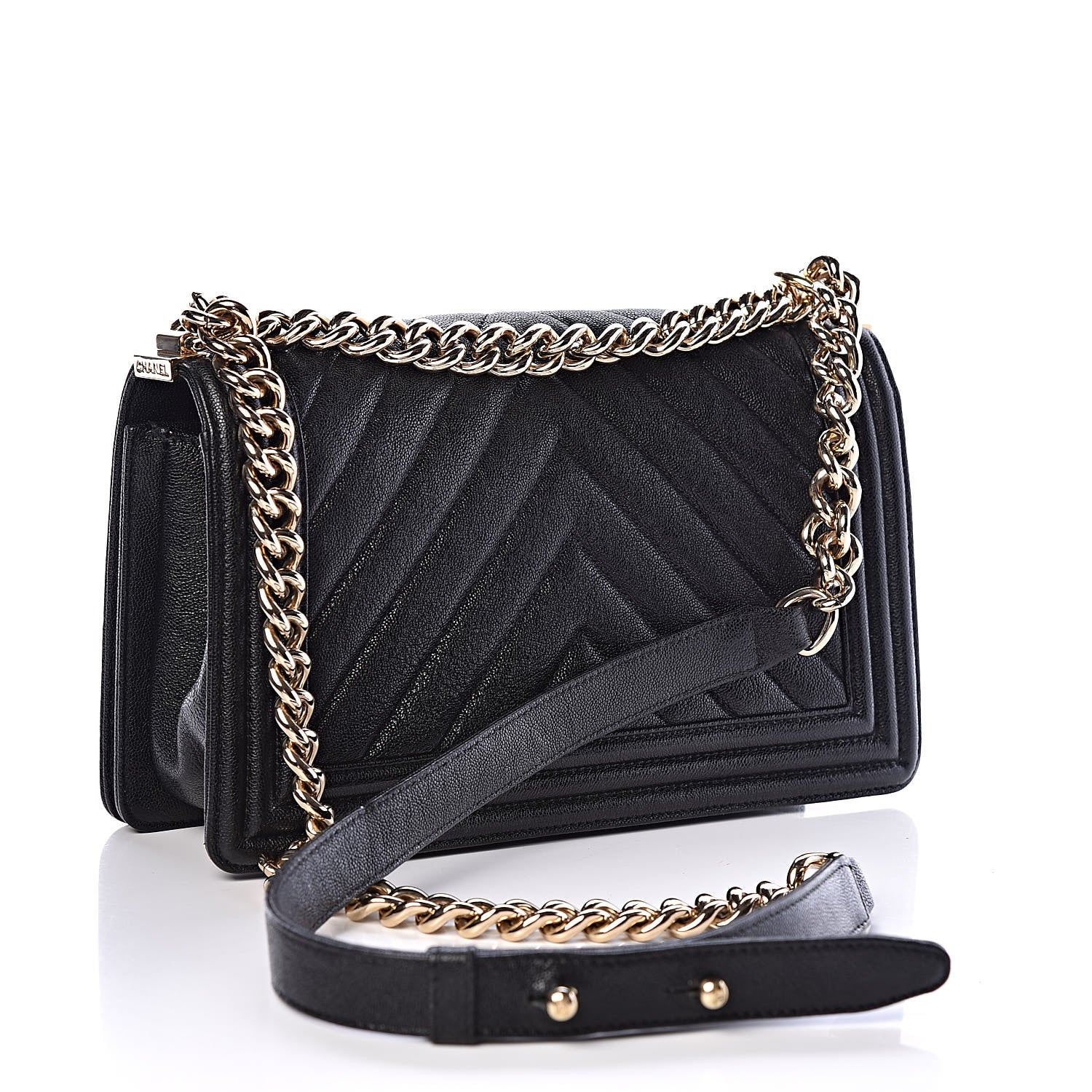 Chanel Caviar Chevron Quilted Medium Boy Flap Black 3 of 11