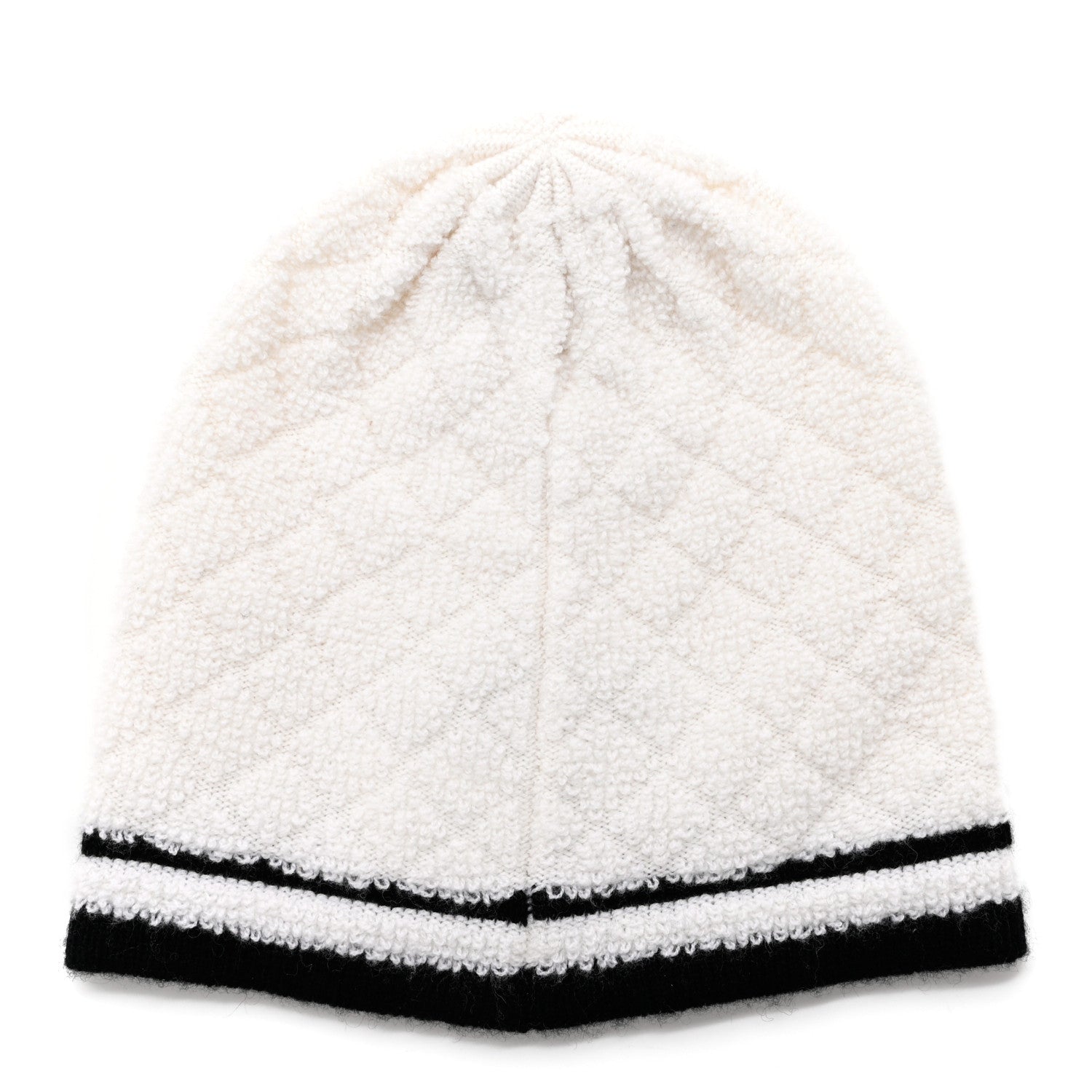 Chanel Cashmere Quilted CC Beanie Hat White Black 3 of 6