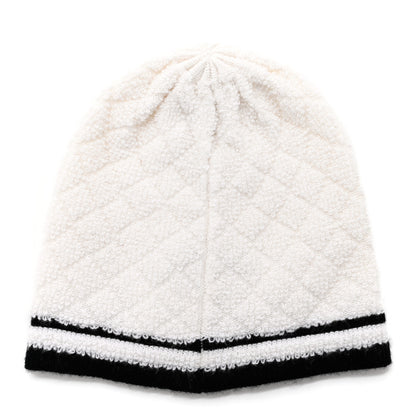 Chanel Cashmere Quilted CC Beanie Hat White Black 3 of 6