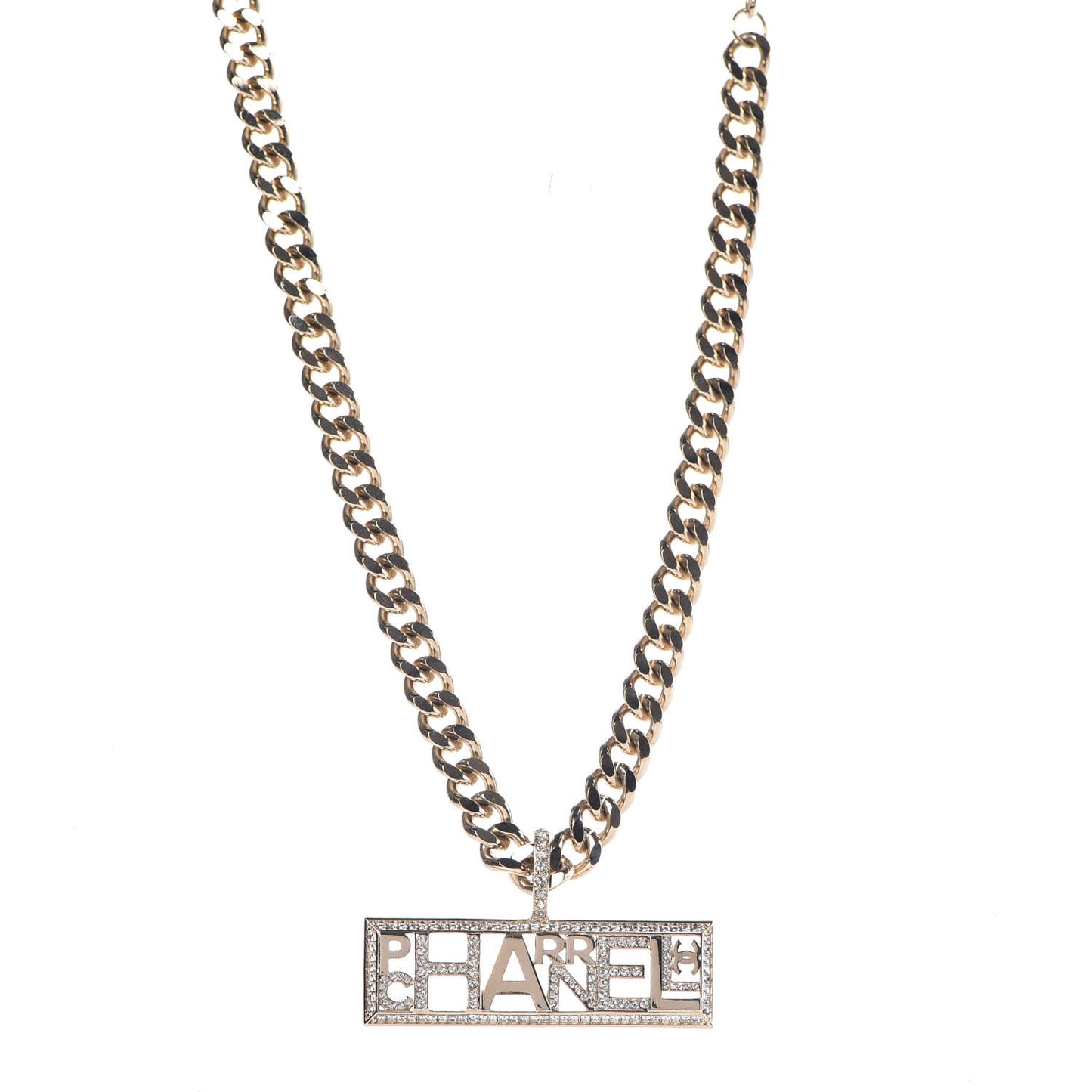x Pharrell Williams Crystal Logo Necklace Gold