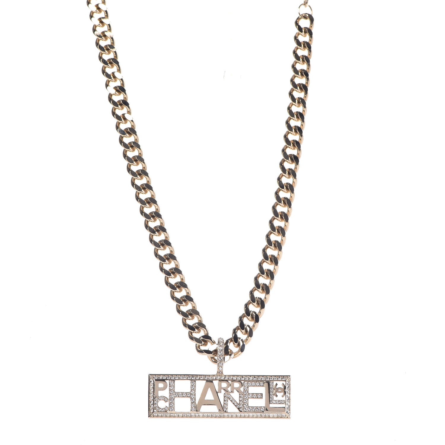 Chanel x Pharrell Williams Crystal Logo Necklace Gold 1 of 7