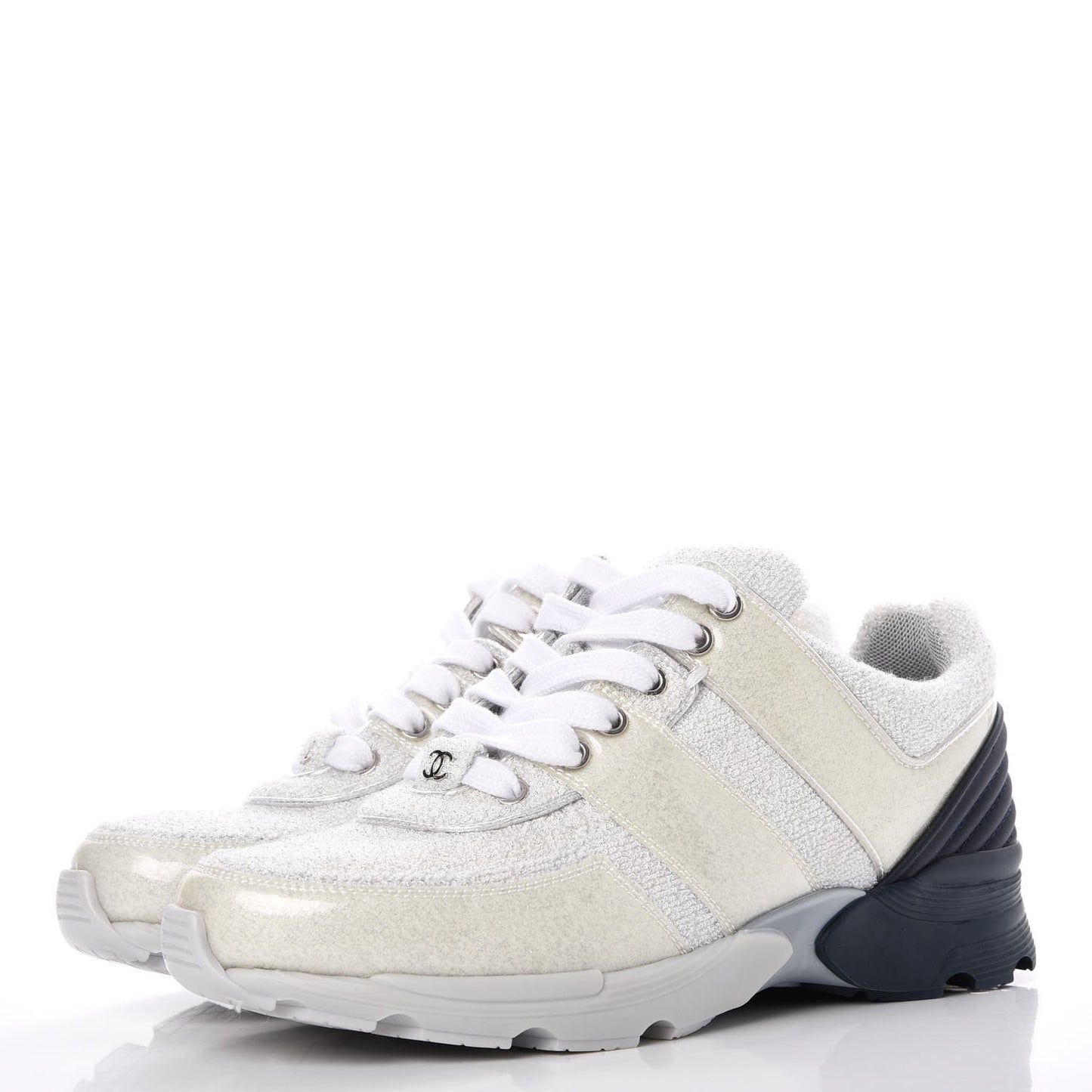 Iridescent Terry Cloth PVC Calfskin Sneakers 36.5 Silver