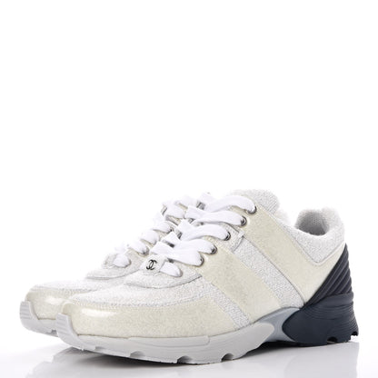Chanel Iridescent Terry Cloth PVC Calfskin Sneakers 36.5 Silver 3 of 9
