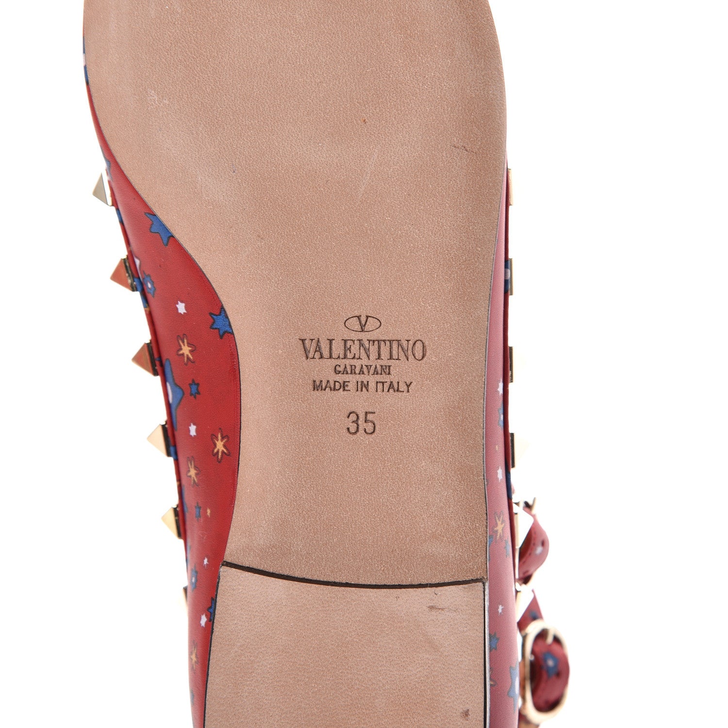 Valentino Garavani Nappa Volcano Print Rockstud Cage Ballerina Flats 35 Rosso 6 of 8