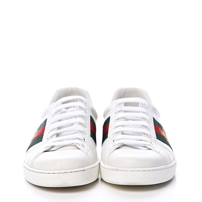 Gucci Miro Soft Calfskin Laminated Ayers Web Bee Embroidered Mens Ace Sneakers 8 White Red Flame Green 2 of 14