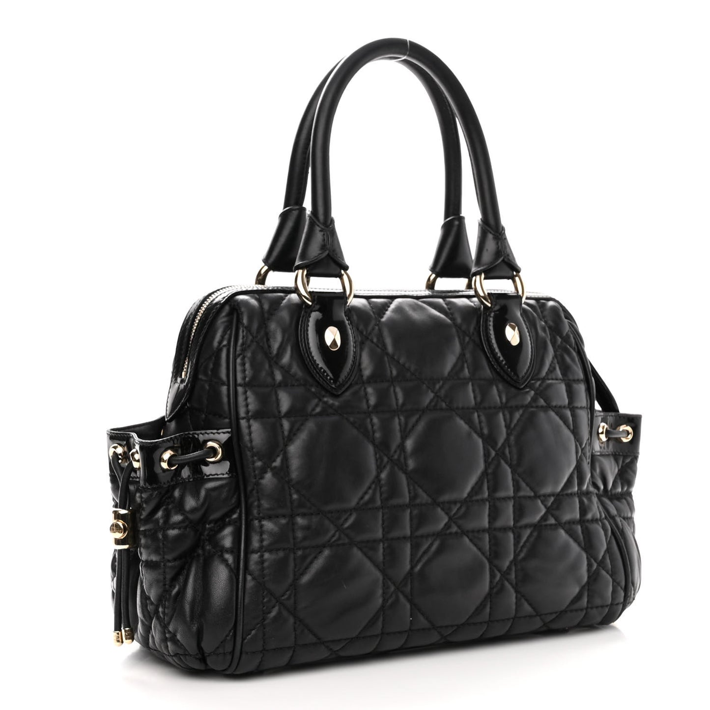 Lambskin Cannage 2 Dior Zip Top Satchel Black