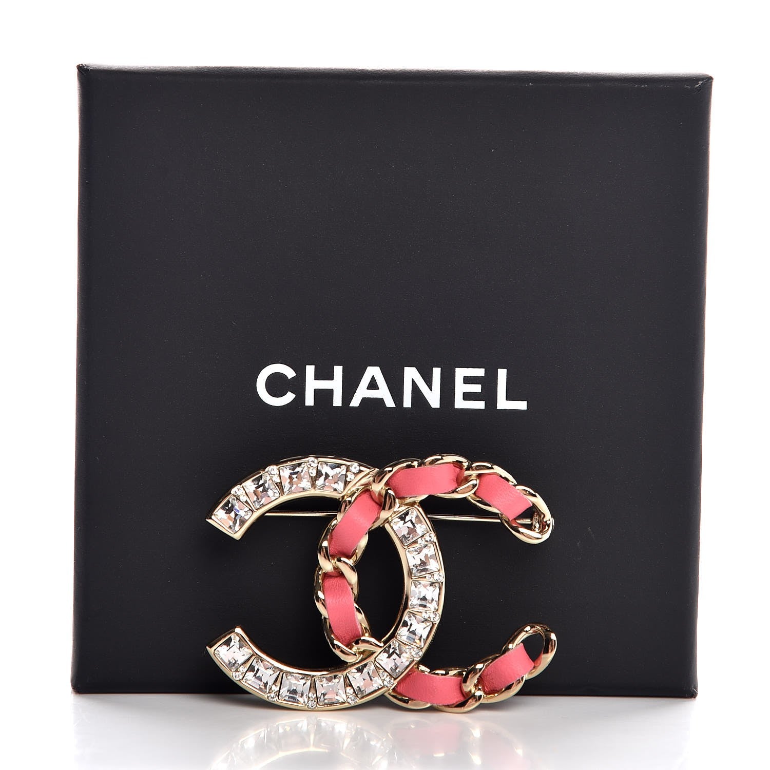 Chanel Lambskin Baguette Crystal CC Chain Brooch Pink Gold 6 of 6