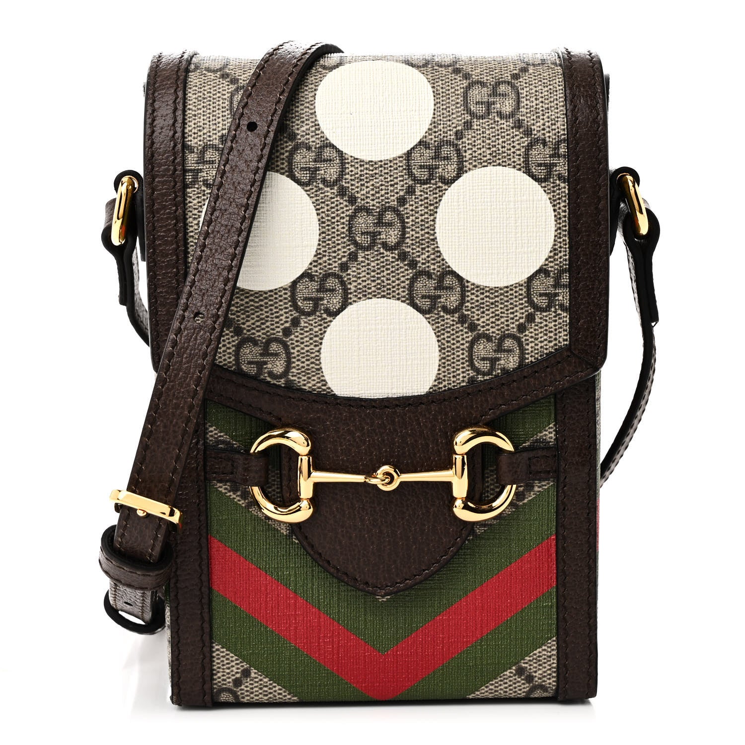 Gucci GG Supreme Monogram Textured Dollar Calfskin Geometric Print Mini Horsebit 1955 Crossbody Bag Beige Multicolor New Acero 1 of 10