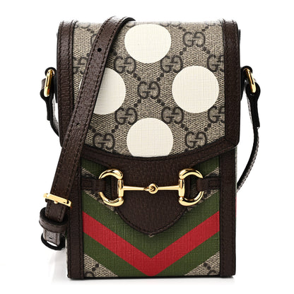 Gucci GG Supreme Monogram Textured Dollar Calfskin Geometric Print Mini Horsebit 1955 Crossbody Bag Beige Multicolor New Acero 1 of 10