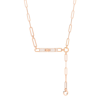Hermes 18K Rose Gold Diamond Pave PM Kelly Chaine Lariat Necklace ST 1 of 5