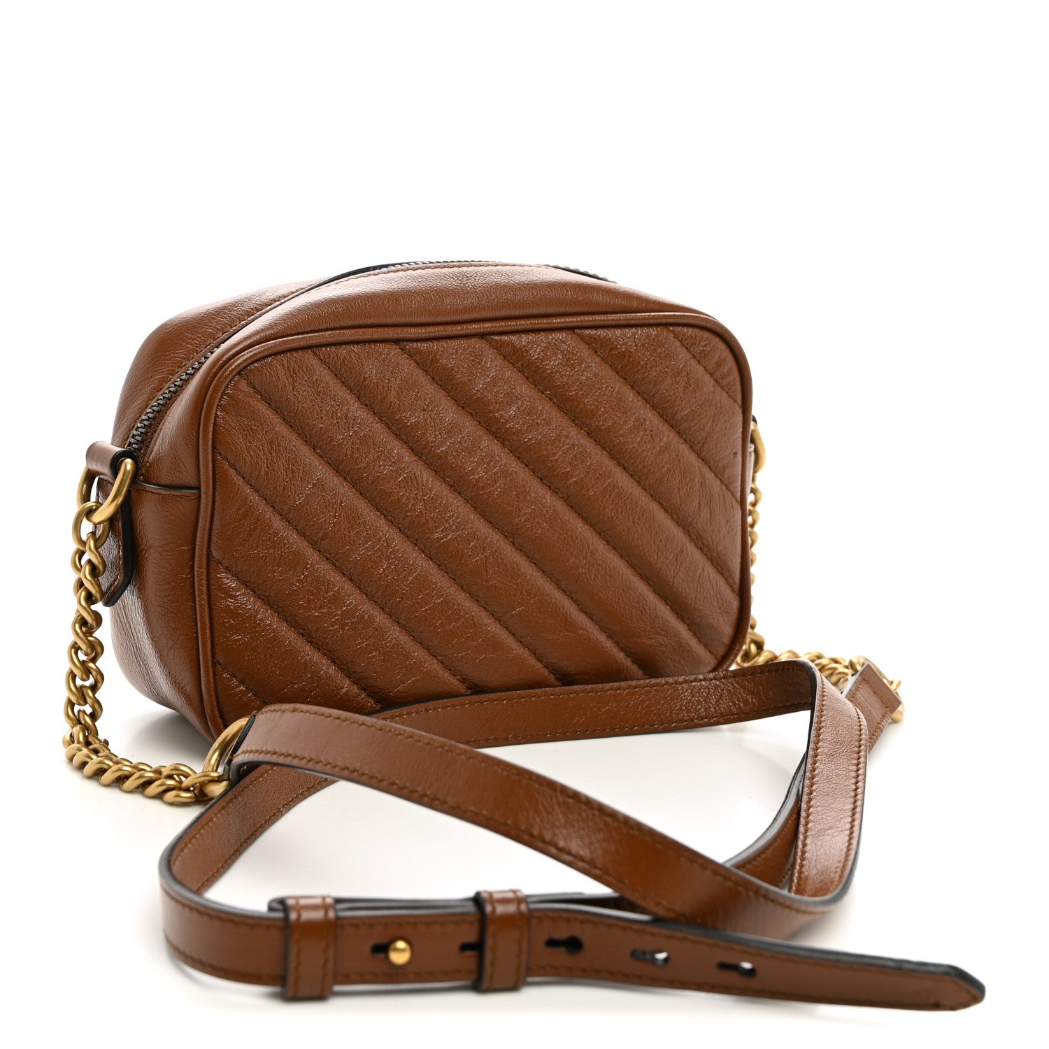 Gucci Glazed Calfskin Matelasse Diagonal Mini GG Marmont Chain Shoulder Bag Cuir 2 of 9