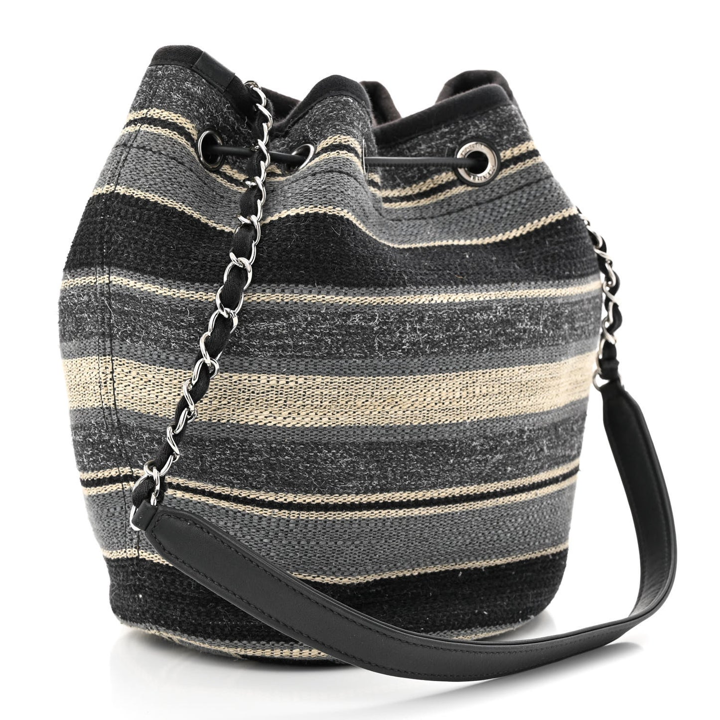 Striped Canvas Deauville Drawstring Bag Grey Black