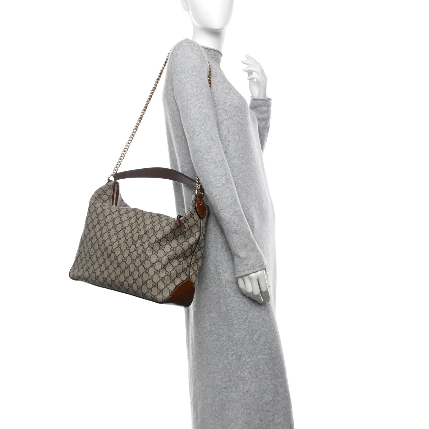 GG Supreme Monogram Large Linea A Hobo Light Brown