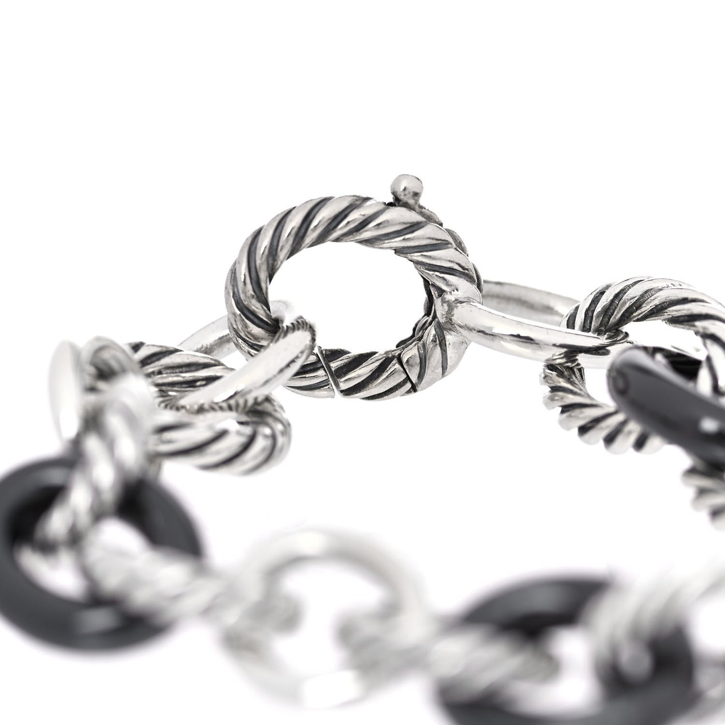 Sterling Silver Ceramic 13mm Large Oval Link Bracelet Black