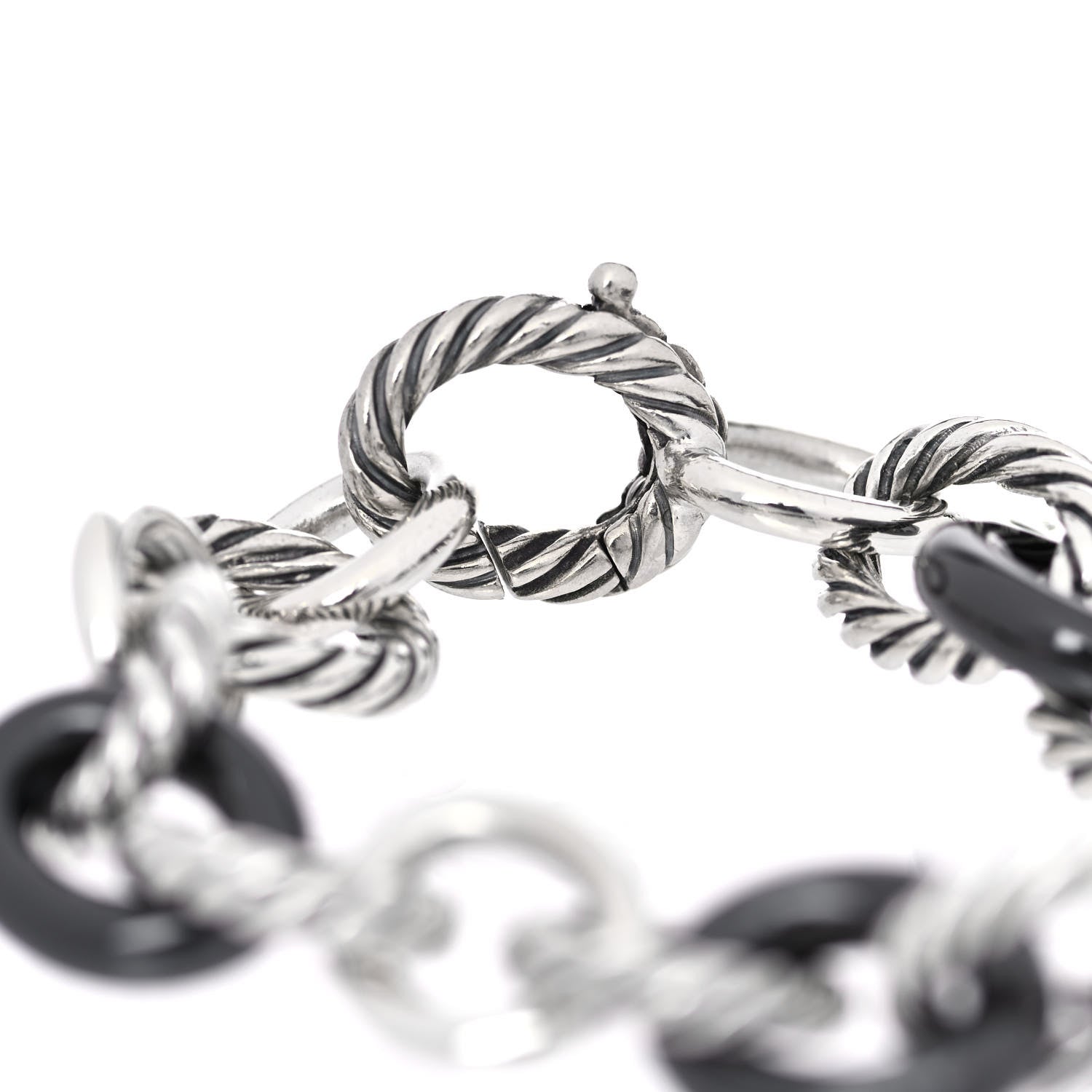 David Yurman Sterling Silver Ceramic 13mm Large Oval Link Bracelet Black 4 of 5