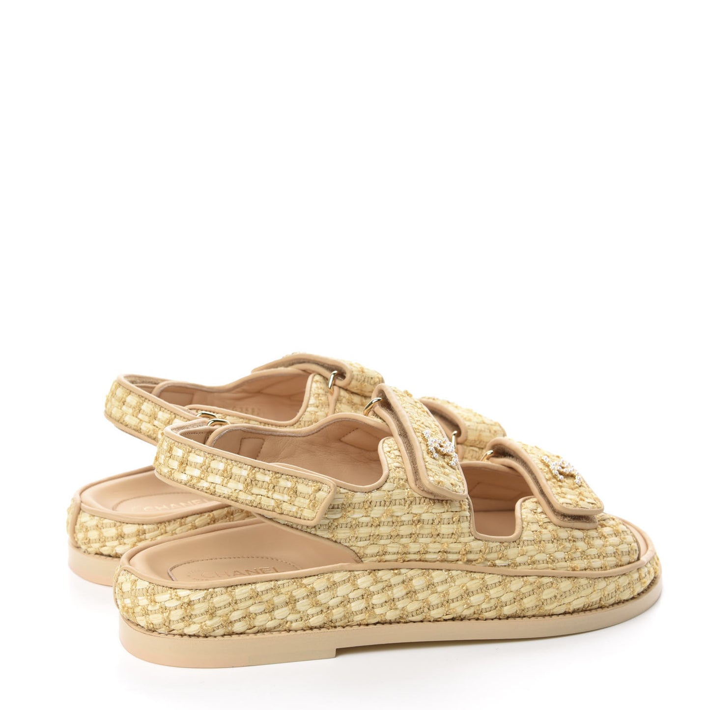 Braided Fabric Velcro Dad Sandals 40 Beige