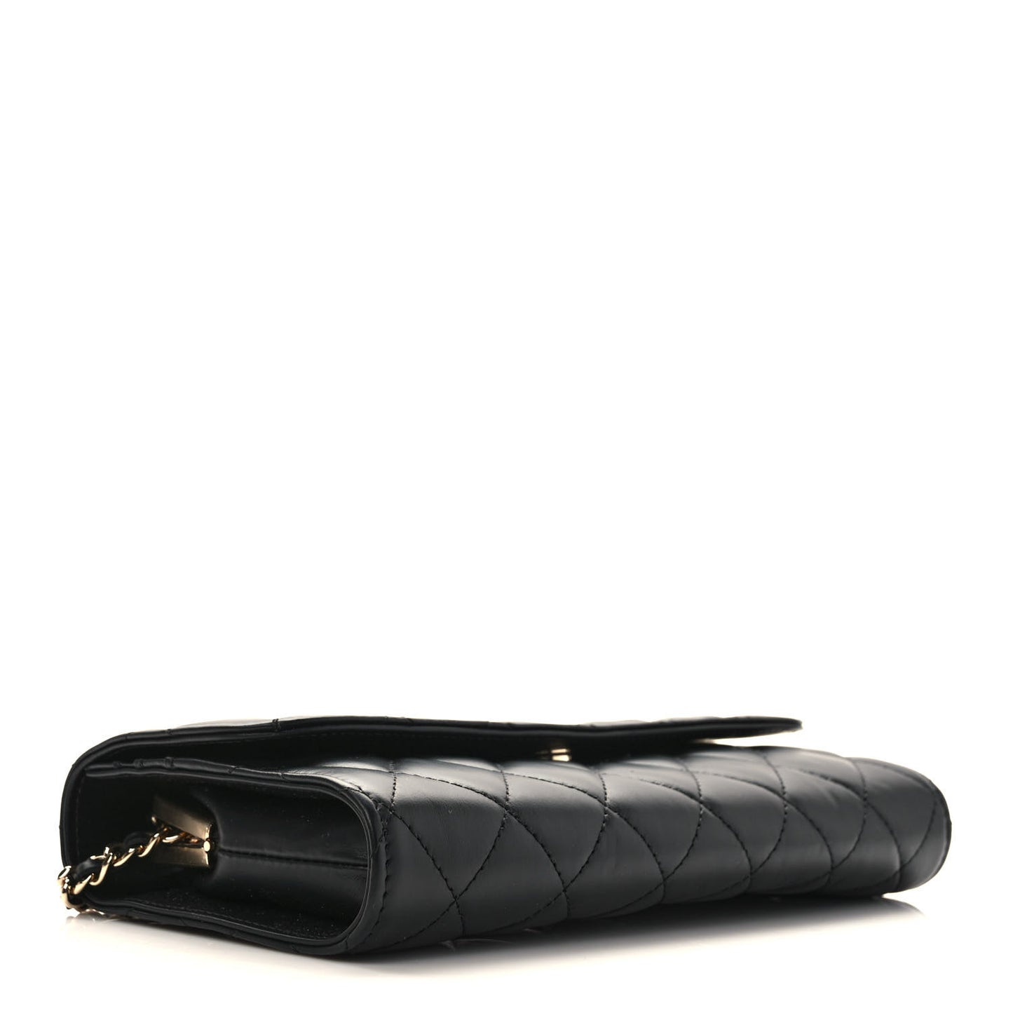 Shiny Calfskin Quilted Flap Phone Holder With Chain Black