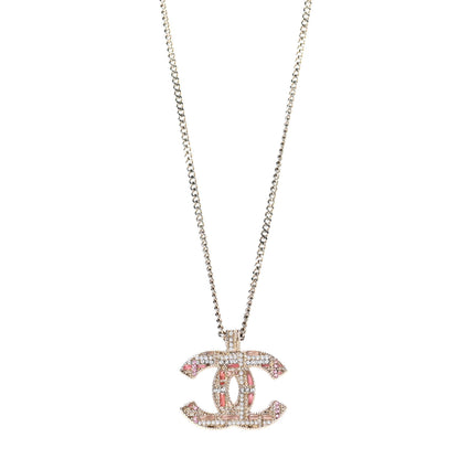 Chanel Resin Crystal Pearl Tweed Effect CC Necklace Gold Pink 1 of 5