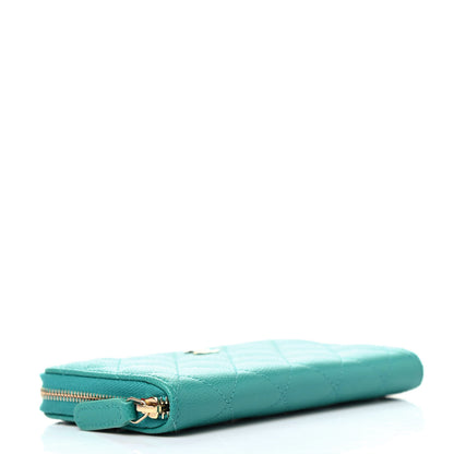 Chanel Caviar Quilted Small Zip Around Wallet Turquoise 3 of 4