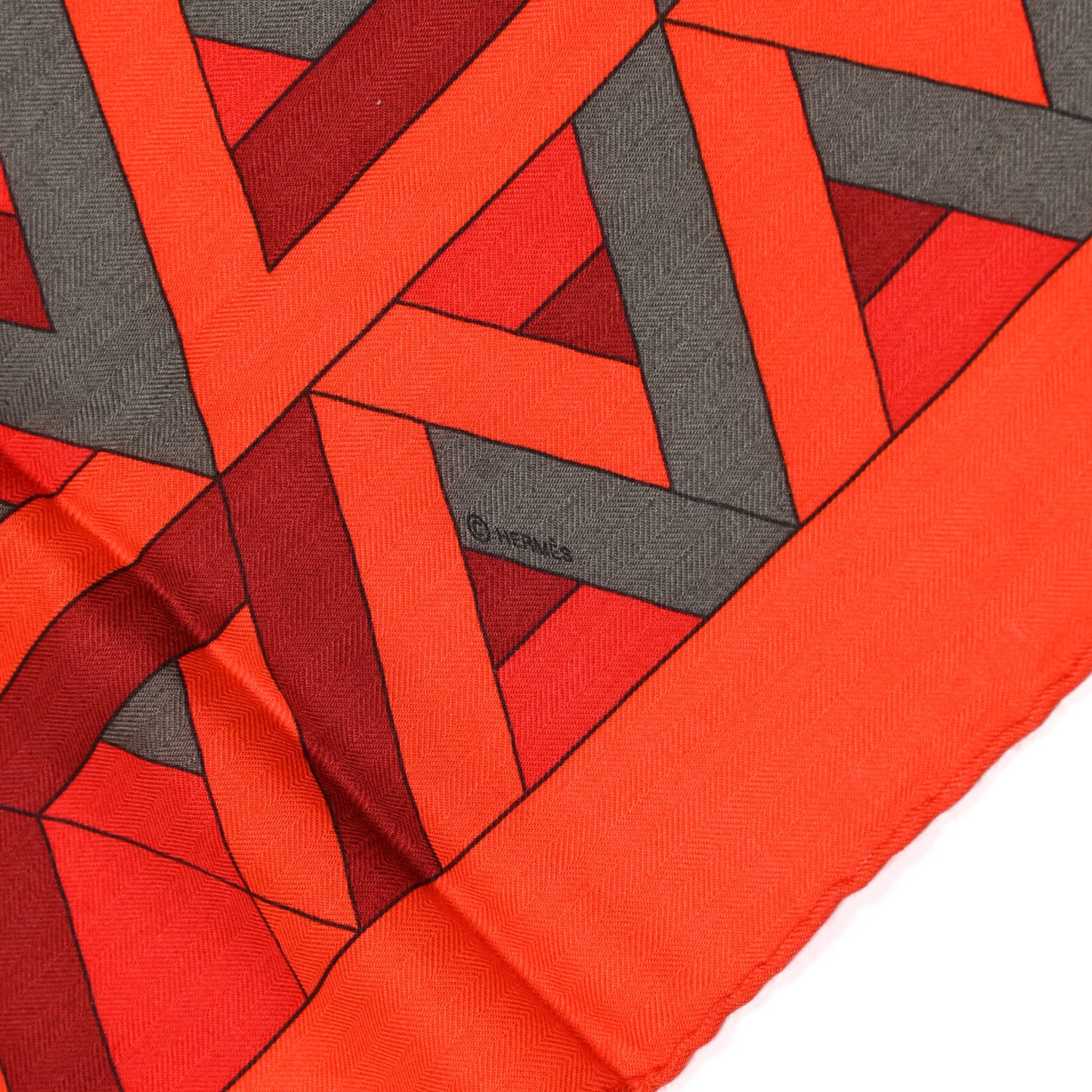 Cashmere Silk Carre Cube Shawl 140 Capucine Vermillon Argile