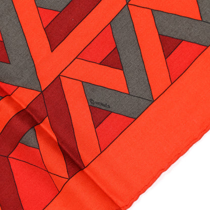 Hermes Cashmere Silk Carre Cube Shawl 140 Capucine Vermillon Argile 4 of 5