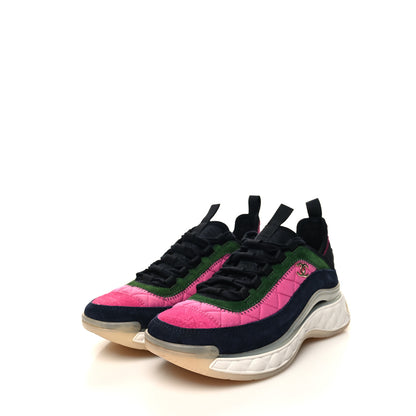 Chanel Velvet Calfskin Mixed Fibers CC Sneakers 36.5 Dark Pink Green 3 of 10