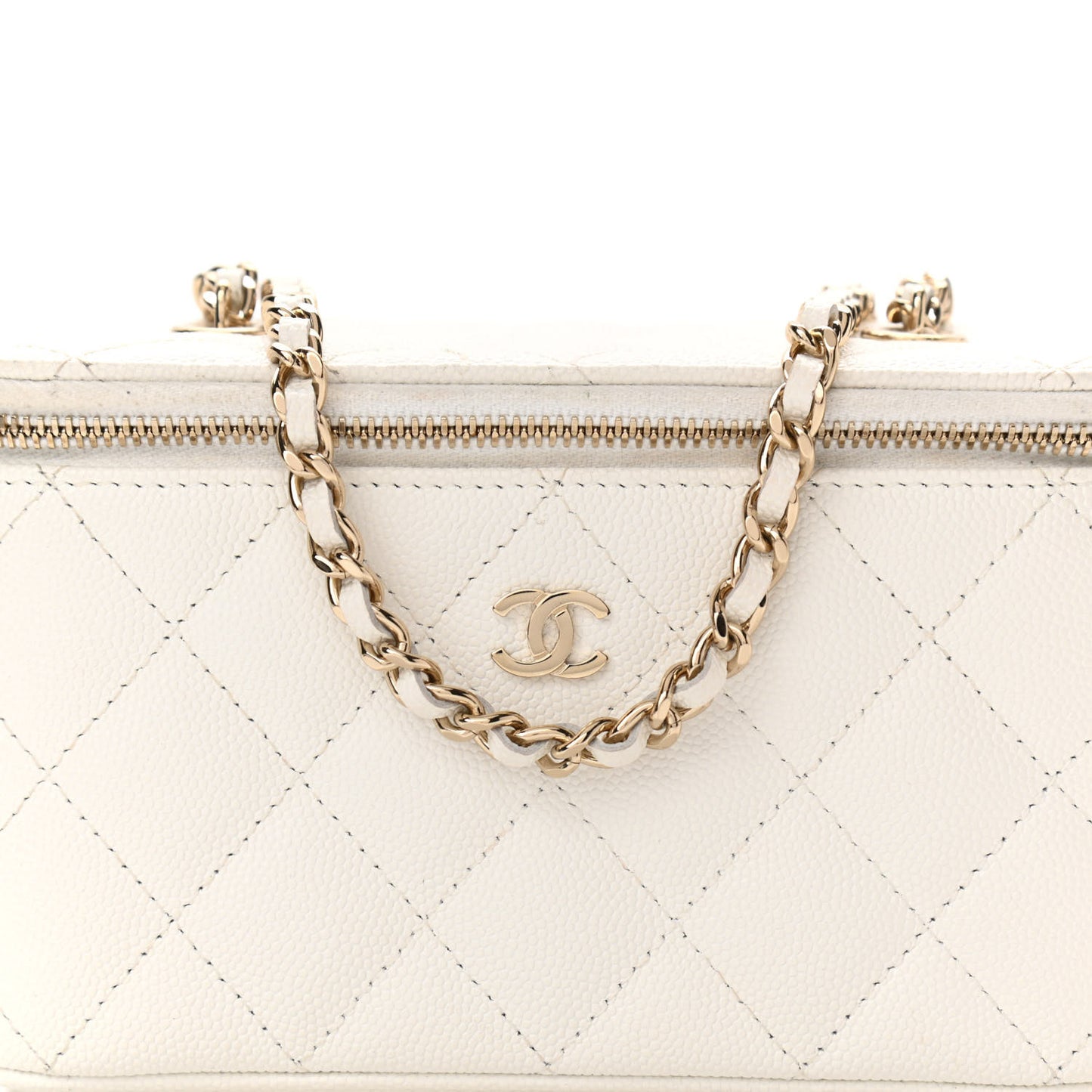 Caviar Quilted Small Vanity Case With Chain White