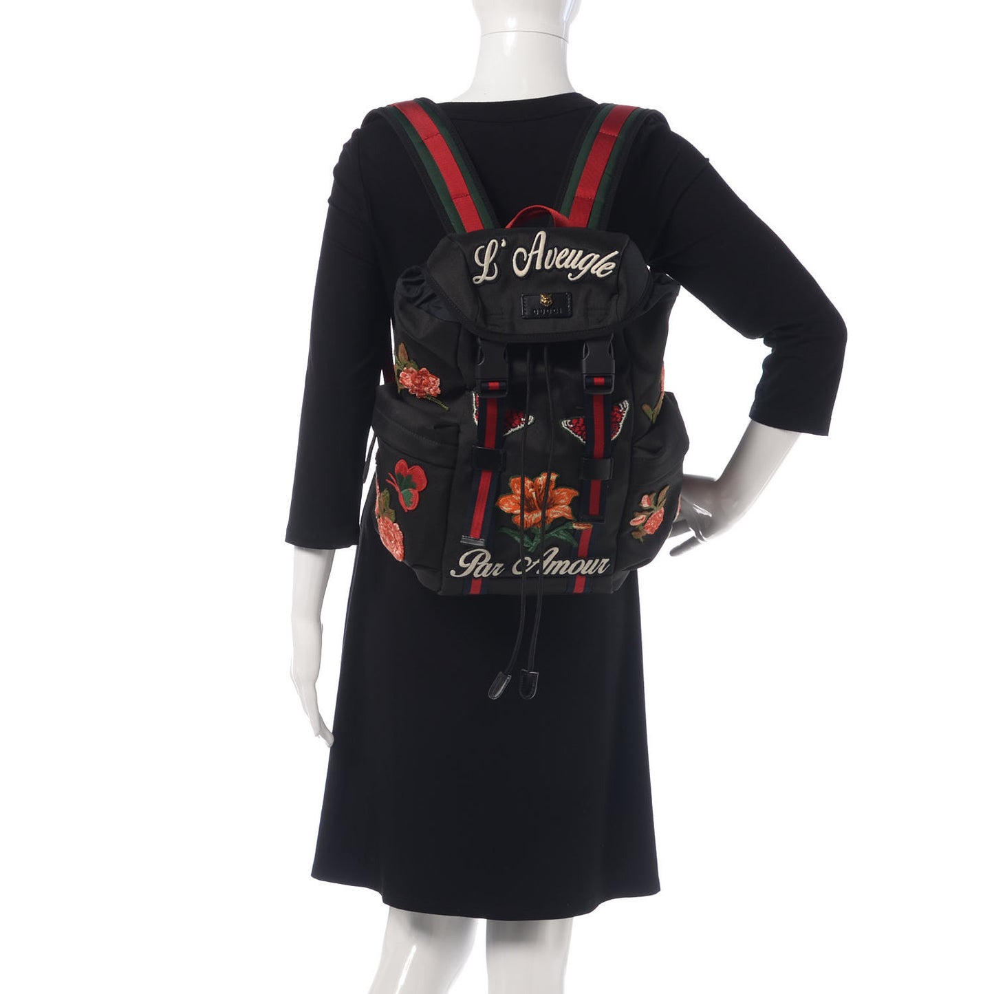 Techno Canvas Web L'Aveugle Par Amour Embroidered Double Buckle Backpack Black