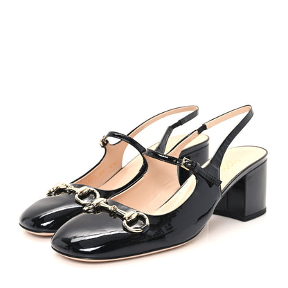Gucci Vernice Crystal Horsebit Charlotte 42mm Slingback Pumps 39 Black 4 of 11