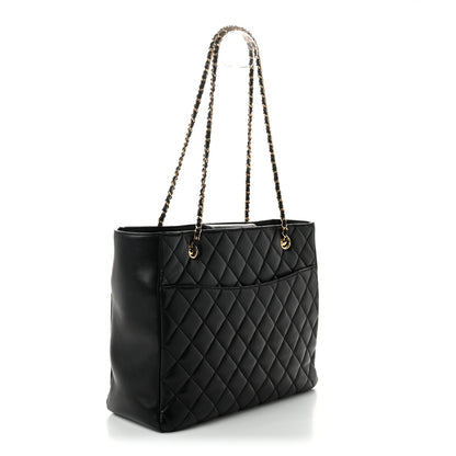 Chanel Shiny Lambskin Quilted Medium Shopping Tote Black 3 of 10