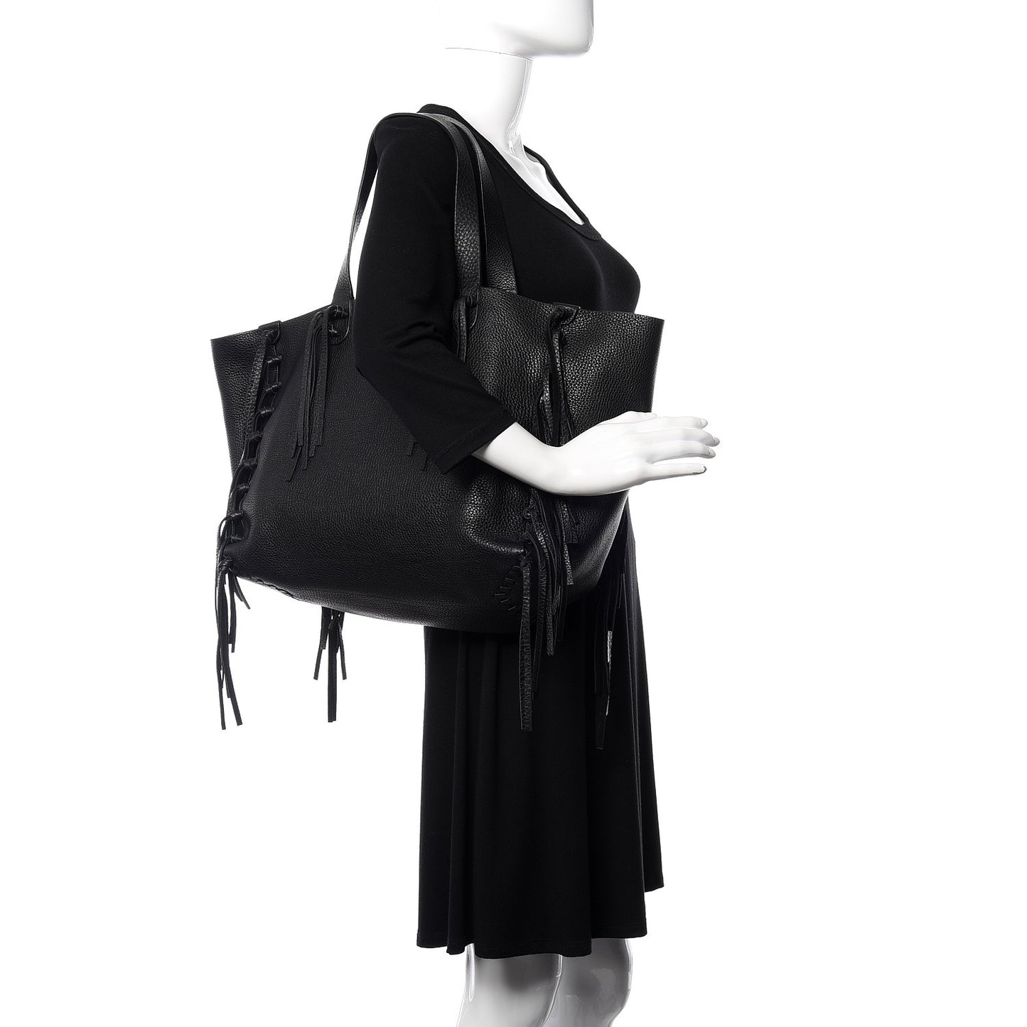 Grained Calfskin C-Rockee Fringe Tote Black