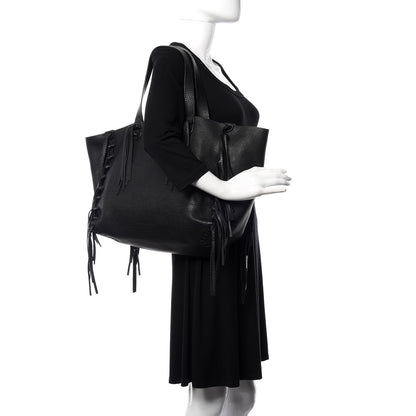 Valentino Garavani Grained Calfskin C-Rockee Fringe Tote Black 2 of 10
