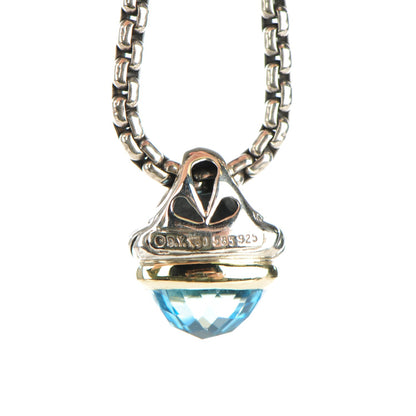 David Yurman Sterling Silver 14K Yellow Gold Blue Topaz 10mm Acorn Pendant Necklace 5 of 6