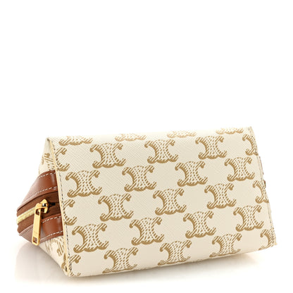 Celine Triomphe Canvas Calfskin Small Cosmetic Pouch White 4 of 6