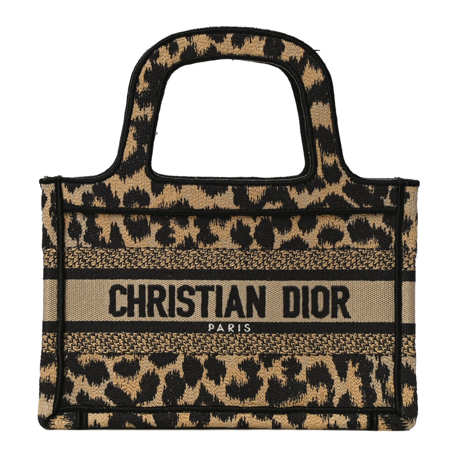 Canvas Mizza Embroidered Mini Leopard Book Tote Beige