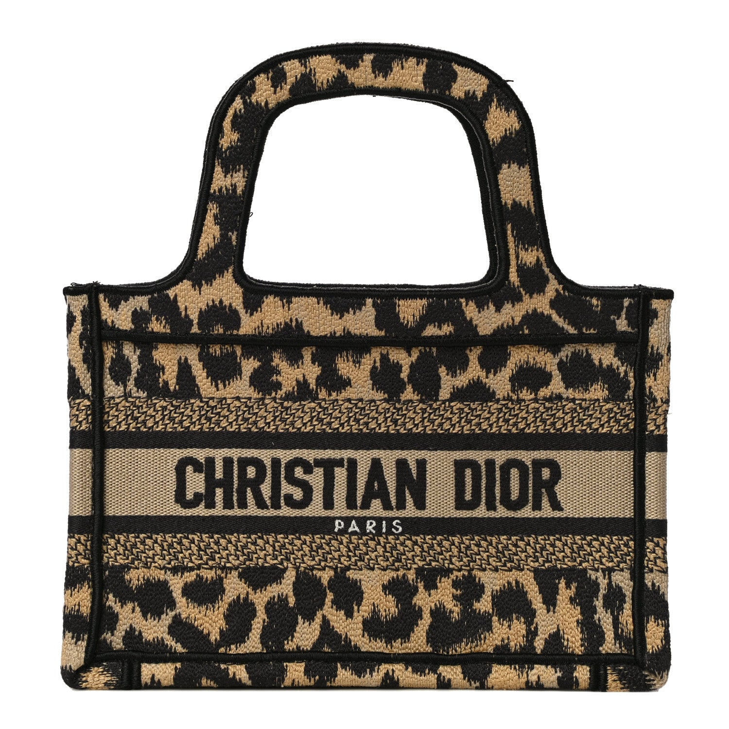 Christian Dior Canvas Mizza Embroidered Mini Leopard Book Tote Beige 1 of 16