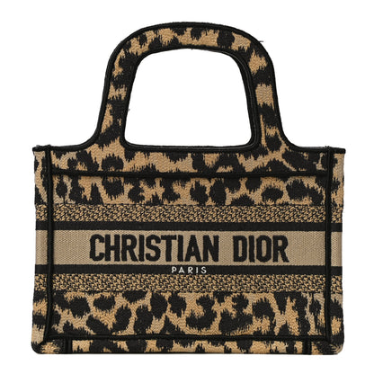 Christian Dior Canvas Mizza Embroidered Mini Leopard Book Tote Beige 1 of 16