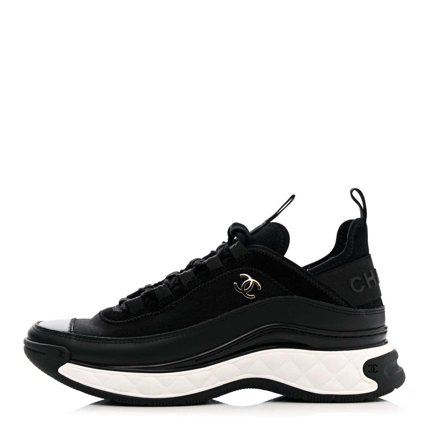 Velvet Calfskin Mixed Fibers CC Sneakers 36.5 Black