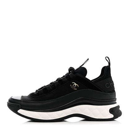 Chanel Velvet Calfskin Mixed Fibers CC Sneakers 36.5 Black 1 of 9