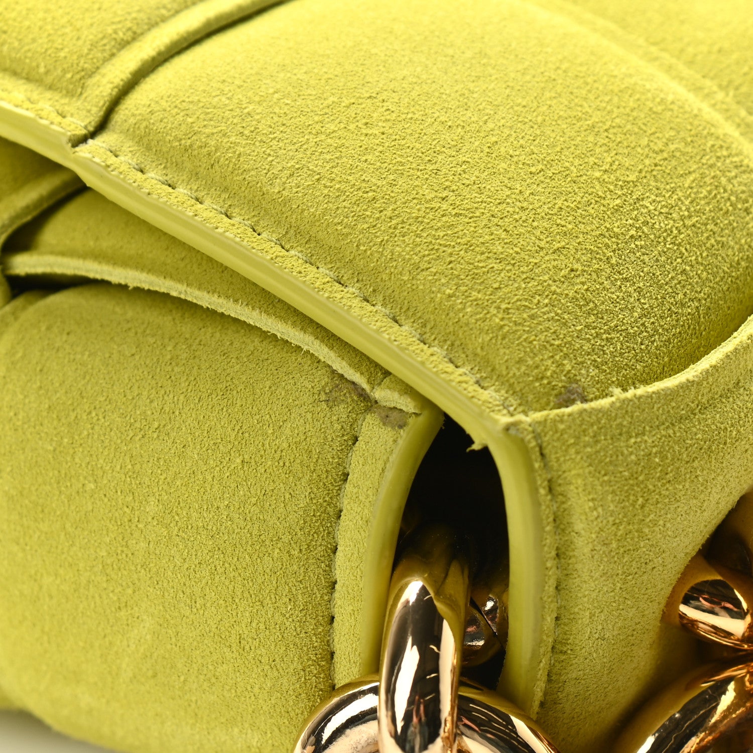Bottega Veneta Suede Maxi Intrecciato Padded Chain Cassette Crossbody Bag Kiwi 9 of 12