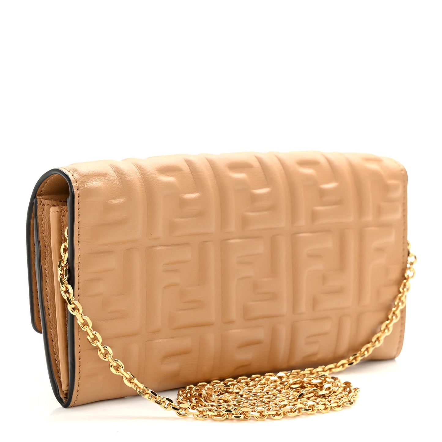 Nappa Matisse FF Embossed Continental Wallet On Chain Miele Scuro