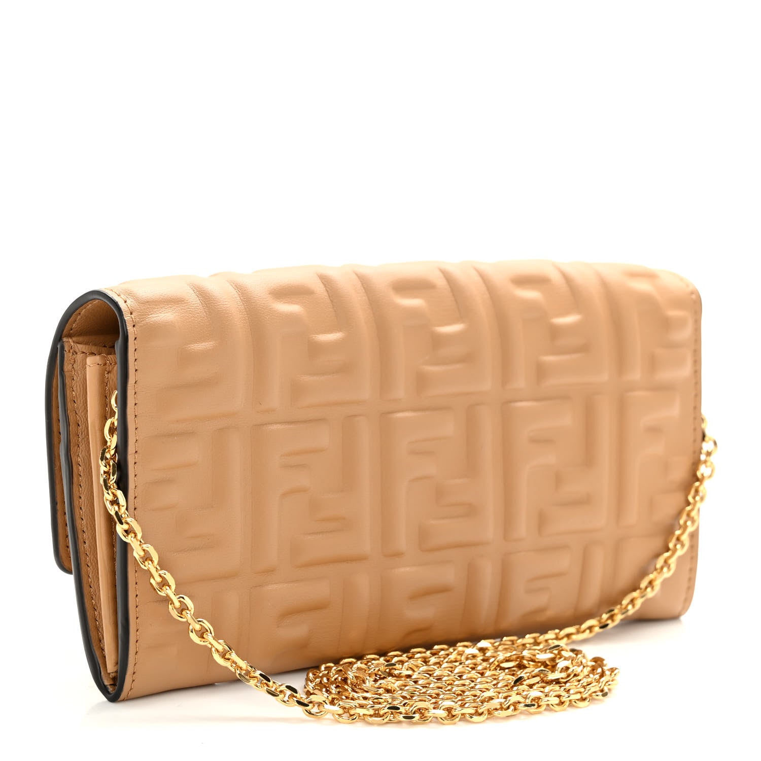 Fendi Nappa Matisse FF Embossed Continental Wallet On Chain Miele Scuro 3 of 11