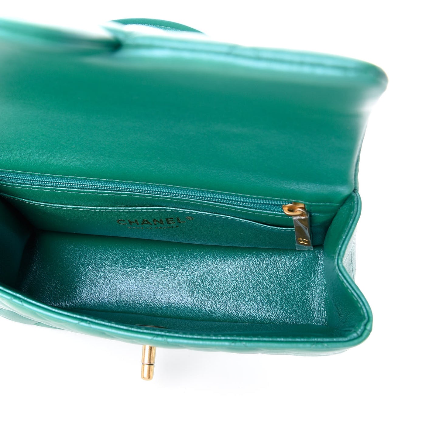 Iridescent Lambskin Quilted Mini Top Handle Rectangular Flap Green