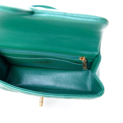 Chanel Iridescent Lambskin Quilted Mini Top Handle Rectangular Flap Green 5 of 10