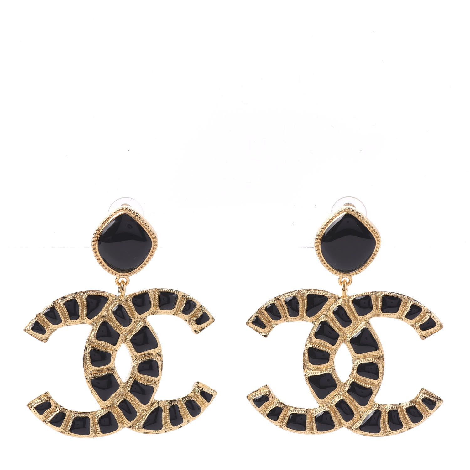 Chanel Resin Along The Nile CC Clip On Earrings Gold Black 1 of 5